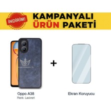 Oppo A38 Ikili Ekonomik Koruma Paketi Aras Deri Kılıf + Temperli Ekran Koruyucu