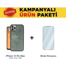 Royal Case iPhone 14 Pro Max Suni Deri Kılıf ve Temperli Ekran Koruyucu Koruma Paketi Ryc/aras+Cam