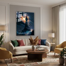 Tablonhazır Dikey Cam Tablo Salon Duvar Tablo Dikey Cam Firtinali Okyanus Deniz Feneri Ev Hediyesi Ofis Tablo
