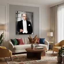 Dikey Cam Tablo Salon Duvar Tablosu Dikey Cam Beyaz Gomlekli Ataturk Yeni Ev Hediyesi Ofis Tablosu