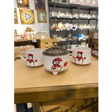 Color Craft 2 Kişilik El Yapımı Kardan Adam Desenli Seramik Kupa Takımı - Çay Kahve Sunum Seti