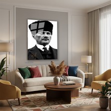 Tablonhazır Dikey Cam Tablo Salon Duvar Tablosu Dikey Cam Sb Kalpaklı Ataturk Yeni Ev Hediyesi Ofis Tablosu