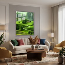 Tablonhazır Dikey Cam Tablo Salon Duvar Tablosu Dikey Cam Yesil Vadi Yeni Ev Hediyesi Ofis Tablosu