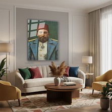Tablonhazır Dikey Cam Tablo Salon Duvar Tablosu Dikey Cam Abdulhamit Portresi Yeni Ev Hediyesi Ofis Tablosu