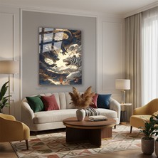 Tablonhazır Dikey Cam Tablo Salon Duvar Tablosu Dikey Cam Ejderha ve Kaplan Yeni Ev Hediyesi Ofis Tablosu