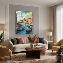 Tablonhazır Dikey Cam Tablo Salon Duvar Tablosu Dikey Cam Venedik Soyut Yeni Ev Hediyesi Ofis Tablosu