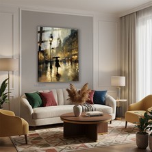 Tablonhazır Dikey Cam Tablo Salon Duvar Tablosu Dikey Cam Yagmurlu Sehir Yeni Ev Hediyesi Ofis Tablosu