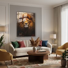 Tablonhazır Dikey Cam Tablo Salon Duvar Tablosu Dikey Cam Aslansarı Yeni Ev Hediyesi Ofis Tablosu