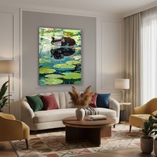 Tablonhazır Dikey Cam Tablo Salon Duvar Tablosu Dikey Cam Batakliktaki Kedi Yeni Ev Hediyesi Ofis Tablosu