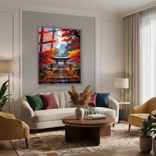 Tablonhazır Dikey Cam Tablo Salon Duvar Tablosu Dikey Cam Japon Sonbahar Kapılar Yeni Ev Hediyesi Ofis Tablosu
