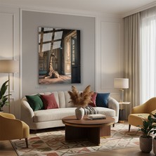 Tablonhazır Dikey Cam Tablo Salon Duvar Tablosu Dikey Cam Zurafa Kus Antik Yeni Ev Hediyesi Ofis Tablosu