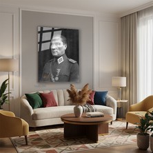 Tablonhazır Dikey Cam Tablo Salon Duvar Tablosu Dikey Cam Ataturk Uniformali Yeni Ev Hediyesi Ofis Tablosu