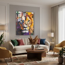 Tablonhazır Dikey Cam Tablo Salon Duvar Tablosu Dikey Cam Aslan5 Yeni Ev Hediyesi Ofis Tablosu