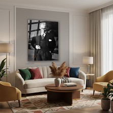 Tablonhazır Dikey Cam Tablo Salon Duvar Tablo Dikey Cam Klasik Takim Elbesili Ataturk Ev Hediyesi Ofis Tablo