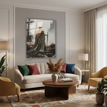 Tablonhazır Dikey Cam Tablo Salon Duvar Tablosu Dikey Cam Kadin Savasci Yeni Ev Hediyesi Ofis Tablosu