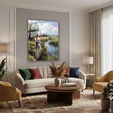 Tablonhazır Dikey Cam Tablo Salon Duvar Tablosu Dikey Cam Kirsal Koylu Kiz Yeni Ev Hediyesi Ofis Tablosu