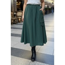 Ceremony Parçalı Yanı Tek Zımbal Detay Cepli Dubai Etek 5645 Turmalin Yeşili