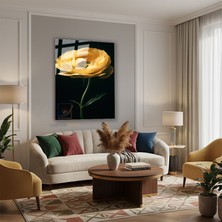 Tablonhazır Dikey Cam Tablo Salon Duvar Tablosu Dikey Cam Estetik Sari Cicek Yeni Ev Hediyesi Ofis Tablosu