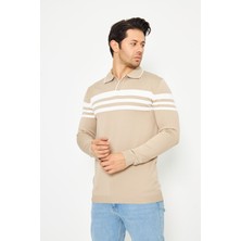 Zinox Erkek Gömlek Yaka Göğüs Çizgili Triko Kazak