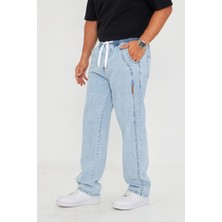 Masso Moda Erkek Baggy Yandan Parçalı Etiket Detaylı Düz Kot Pantolon 707