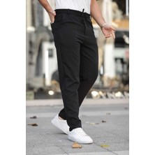 Oyga Erkek Siyah Jogger Bel Lastikli Duble Slim Fit Likralı Pantolon