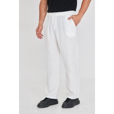 Masso Moda Erkek Baggy Müslin Keten Bel Bağcıklı Lastikli Düz Paça Pantolon