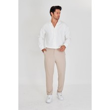 Masso Moda Erkek Bel Yarım Lastikli Kemerli Double Paça Dabıl Face Kumaş Slim Fit Pantolon