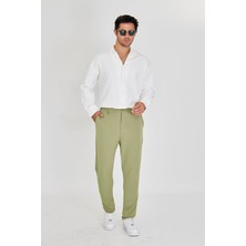 Masso Moda Erkek Bel Yarım Lastikli Kemerli Double Paça Dabıl Face Kumaş Slim Fit Pantolon