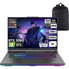 Asus Rog Strix G16 RYZEN9-8940HX 16-Gbddr5 1 Tbssd RTX5060 (8gb-Gddr7) 16" Wqxga 240Hz Windows 11 Pro + Hmf Sırt Çantası G614PM-S5062HMF16