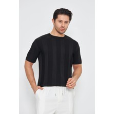 Zinox Erkek Kısa Kollu Bisiklet Yaka Düz Kabartma Desen Yaza Uygun ve Günlük Kullanıma Şık Rahat Triko