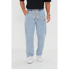 Masso Moda Erkek Baggy Düz Şık Etiket Detaylı Kot Pantolon 713