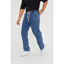 Masso Moda Erkek Baggy Yandan Parçalı Etiket Detaylı Düz Kot Pantolon 707