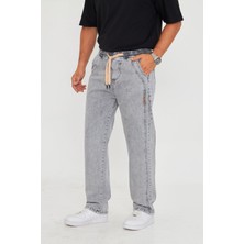 Masso Moda Erkek Baggy Yandan Parçalı Etiket Detaylı Düz Kot Pantolon 707