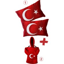 Tusba Market Türk Bayraklı Dijital Baskılı Araç Yastığı 2’li & Ayyıldızlı Polar Vites Kılıfı – Oto Aksesuar Seti