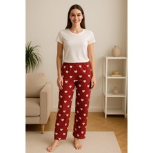 Kadın Mikro Süet Cepsiz Kışlık Ev Kırmızı Kapli Eşofman Altı