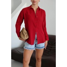 Kazax Tek cepli müslin gömlek bordo pt