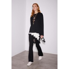 Babokah Dantelli Yan Yırtmaçlı Asimetrik Mini Jarse Etek