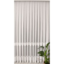 Calisse Home Ekru Bambu Eteği Kesmeli Şeritli Püsküllü Tül Perde Gramajlı 1/3 Sık Pileli