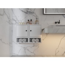 Nettrends Çift Kapaklı Duvar Tipi Banyo Düzenleyici Alt Açık Raflı Modül, BEYAZ-PNR-BDZ-1002