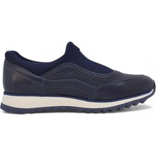 Luglio Shoes Hakiki Lacivert Baskılı Deri Lacivert Tekstil Lastikli Erkek Sneaker