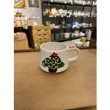 Color Craft 2 Kişilik El Yapımı Yılbaşı Çam Ağacı Desenli Seramik Kupa Takımı - Çay Kahve Sunum Seti
