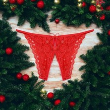 Lia Underwear Kırmızı Dantelli Fantezi Açık String Tekli