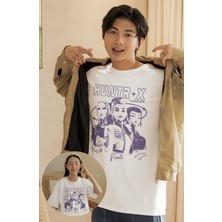 Fuddy Moda Unisex Takedown Huntrix Baskılı Tişört, Oversize Kpop Demon Hunters Temalı Beyaz T-Shirt