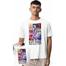 Fuddy Moda Unisex Katy Perry The Eras Tour Baskılı Bisiklet Yaka Tişört, Oversize Müzik Temalı T-Shirt