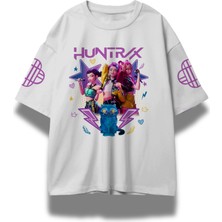 Fuddy Moda Unisex Huntrix Kol Baskılı Tişört, Oversize Kpop Demon Hunters Temalı T-Shirt