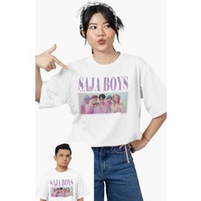 Fuddy Moda Unisex Saja Boys Baskılı Tişört, Oversize Kpop Demon Hunters Temalı T-Shirt