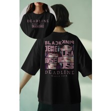 Fuddy Moda Unisex Deadline Tour Sırt Baskılı Tişört, Oversize Blackpink Kpop Temalı Bisiklet Yaka T-Shirt