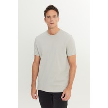 Altınyıldız Classics Erkek Gri %100 Pamuk Slim Fit Dar Kesim Bisiklet Yaka Tişört
