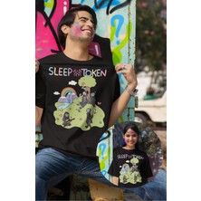 Fuddy Moda Unisex Funny Sleep Token Baskılı Tişört, Oversize Rock Band Animasyon Temalı T-Shirt