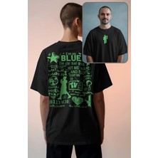 Fuddy Moda Unisex Green Billie Eilish Sırt Yazılı Tişört, Oversize Billie Logo Baskılı T-Shirt